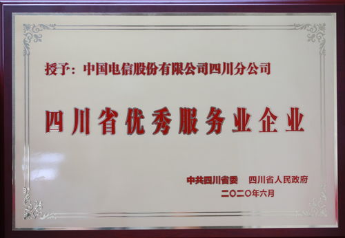 中国电信四川公司荣获四川省优秀服务业企业荣誉